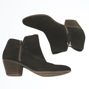 Frye & Co Black Leather Double Zipper Block Heeled Ankle Booties Size 9.